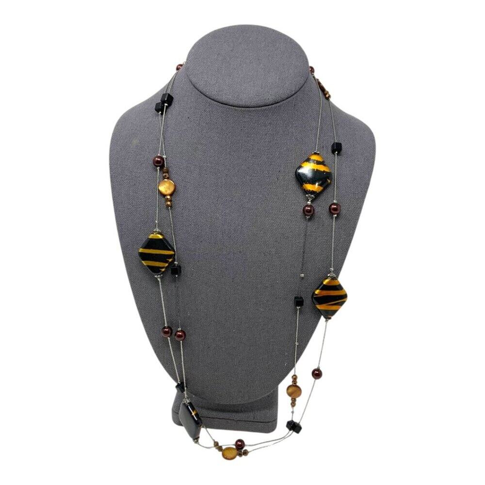 Vintage Long Layered Tigers Eye Colored Beaded Necklace